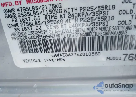 2014 Mitsubishi Outlander Se z USA, uszkodzony, nr VIN JA4AZ3A37EZ010560